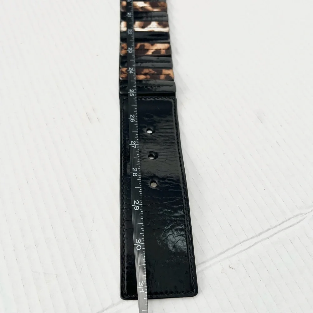 Leopard Print Wide Pleated Stretch Belt – Mob Wife, Office Siren Size S/M